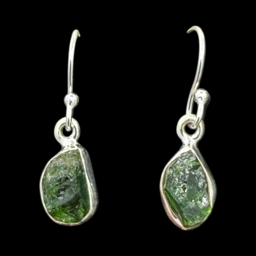 Raw Chrome Diopside Dangle Earrings 925 Sterling Silver Green Handmade